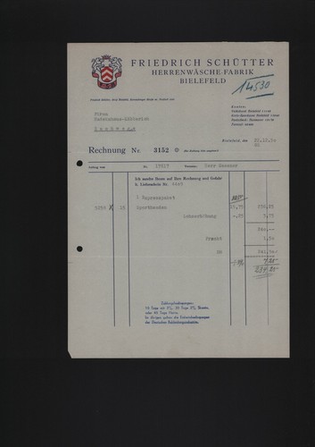 Bielefeld rechnung 1950 - rechnung,